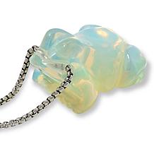 KALIFANO Carved Gemstone Frog 30" Stainless Steel Necklace
