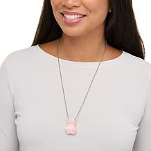 KALIFANO Carved Gemstone Frog 30" Stainless Steel Necklace