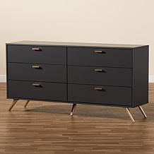 Kelson Dark Grey and Gold Finished Wood 6-Drawer Dresser