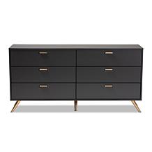 Kelson Dark Grey and Gold Finished Wood 6-Drawer Dresser