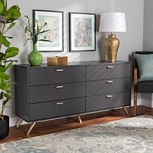 Kelson Dark Grey and Gold Finished Wood 6-Drawer Dresser