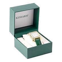 Kessaris Embossed Strap Square Case Crystal Watch