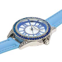 Kessaris Mother-of-Pearl Dial Ombre Stone Watch w/Faux Leather Strap