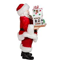 Kurt Adler 11" Battery-Operated Santa with Light-Up Gingerbread House