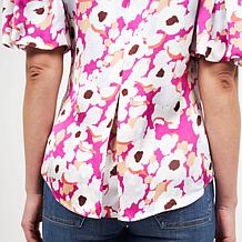 La Joie Flutter-Sleeve Button Front Printed Blouse