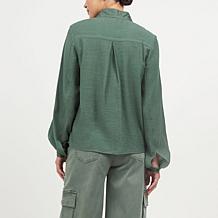 La Joie Micro Crepe Lace-Up Pleated Blouse