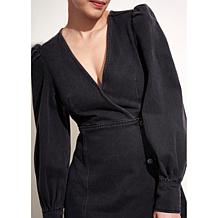 La Joie Puff Sleeve Denim Wrap Dress