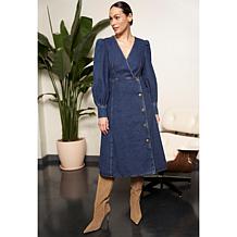 La Joie Puff Sleeve Denim Wrap Dress
