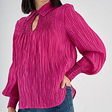 La Joie Smocked Collar Long-Sleeve Blouse