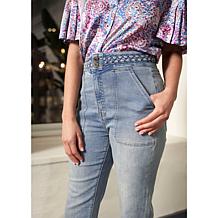 La Joie Vertical Slub Braided Belt Flare Leg Jean