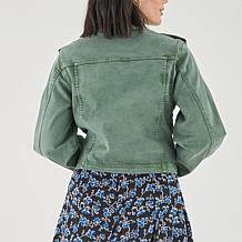 La Joie Woven Denim Cropped Utility Jacket