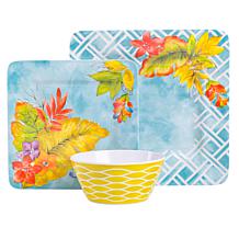 Laurie Gates Tropicalla 12-Piece Square Melamine Dinnerware Set