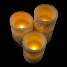 Lavish Home Flickering Flameless LED Candles with Birch Bark- Set of 3