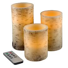 Lavish Home Flickering Flameless LED Candles with Birch Bark- Set of 3