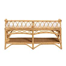 Leryn Natural Rattan Bench with Cushion and Storage Shelf