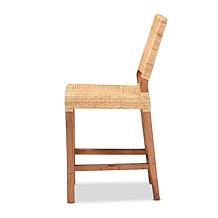 Lesia Mahogany Wood and Rattan Counter Stool