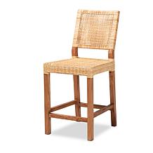 Lesia Mahogany Wood and Rattan Counter Stool