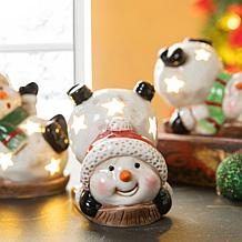 Lighted Ceramic Snowmen Table Decor - Set of 3