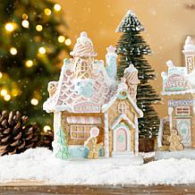 Lighted Christmas Macaron Resin Village Table Decor 2-piece Set