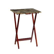 Linon Home Ranger Brown Faux Marble Tray Table Set - Brown