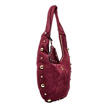 London Fog Lisa Studded Faux Suede Hobo Bag