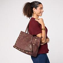 London Fog Lisa Studded Faux Suede Tote Bag