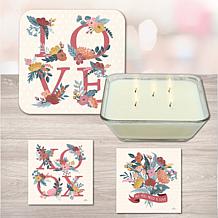 Love Letters 6.5x6.5 Artboard Lid/20oz Candle & Coaster Set