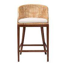 Lumajang Bohemian Rattan Bar Stool with Acacia Wood Base