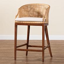 Lumajang Bohemian Rattan Bar Stool with Acacia Wood Base