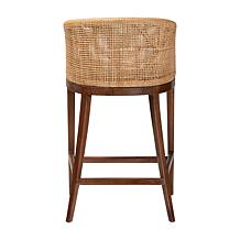 Lumajang Bohemian Rattan Bar Stool with Acacia Wood Base