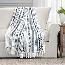 Lush Décor Hygge Stripe Cotton Slub Tassel Fringe Throw
