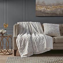 Madison Park Zuri Faux Fur Square Pillow 20"x20" -  Snow Leopard