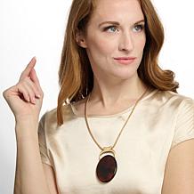 MarlaWynne 36" Brass and Resin Oval Adjustable Pendant Necklace