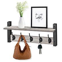 Matte Black Wall Mount Floating Shelf with 5 Hooks
