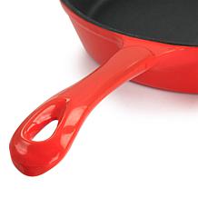 MegaChef Enameled Round 8" Pre-Seasoned Cast Iron Frying Pan - Red