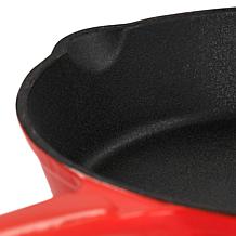 MegaChef Enameled Round 8" Pre-Seasoned Cast Iron Frying Pan - Red