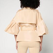 Megan Renee Belted Trench with Flounced Ruffle Sleeves