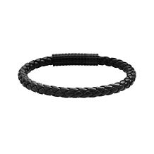 Men's Black Braided Leather Bracelet with Textured Clasp