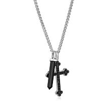Men's Gunmetal Sterling Silver Onyx & Spinel Cross Pendant Necklace