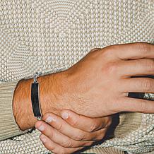 Men's Rhodium Plated Sterling Silver Genuine Black Spinel Bracelet