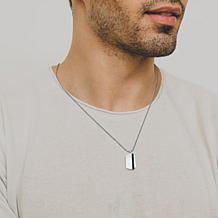 Men's Rhodium Plated Sterling Silver Genuine Onyx Tag Pendant Necklace