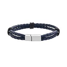 Men's Two-Strand Braided Leather Stainless Steel Clasp Bracelet