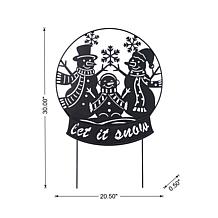 Metal Silhouette Snowman Family Waterglobe Yard Stake or Wall Decor