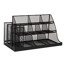 Mind Reader 14-Compartment 3-Tier Large Breakroom Organizer Black Mesh