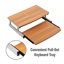 Mind Reader 2-Tier Bamboo Monitor Stand Riser w/ Sliding Drawer, Brown