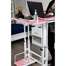 Mind Reader 2-Tier Rolling Sitting/Standing Desk with Storage, Pink