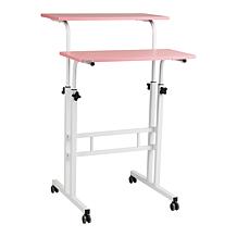 Mind Reader 2-Tier Rolling Sitting/Standing Desk with Storage, Pink