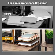 Mind Reader 2-Tier Rustic Paper Tray Organizer with Metal Frame