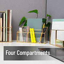 Mind Reader 4-Compartment Glass Desktop Organizer