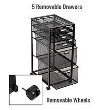 Mind Reader 5-Tiered Drawer Cabinet Rolling Mesh Office Cart